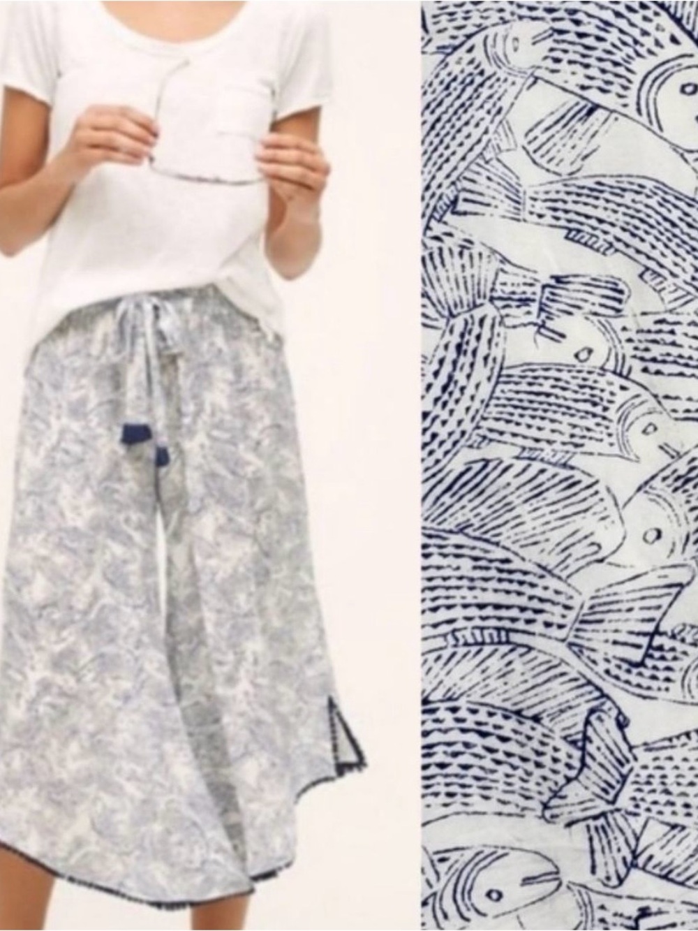 Anthropologie Cropped Wide Leg Pants Mermaid Large Boho
Indie Novelty Print